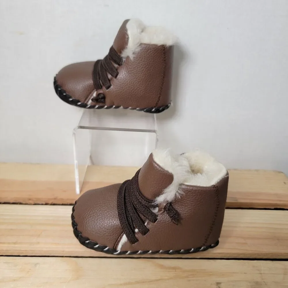 Infant Dark Brown Faux Leather Moccasins - Size 2